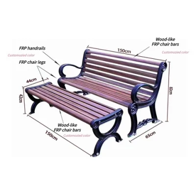 Park Chair (FRP) Sillas de fibra de vidrio Silla resistente a la corrosión para exteriores El color es opcional Silla de plástico reforzado con fibra de vidrio Fácil de ensamblar con reposabrazos
